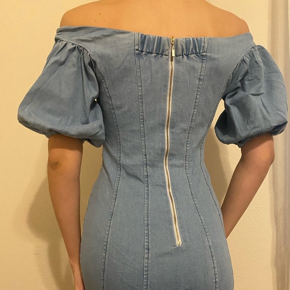 Jean off the shoulder mini cottage dress with zipper - Picture 5 of 5